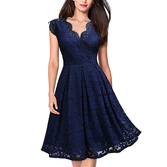 Women's Vintage Lace V-neck Sleeveless Flared Skirt