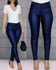 Women's Solid Color PU Leather Pants Casual Sexy Foot Pants