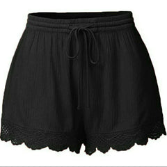 Women's Sweat Shorts with Lace and Rope Tie