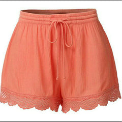 Women's Sweat Shorts with Lace and Rope Tie