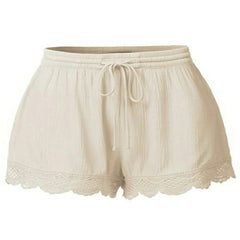 Women's Sweat Shorts with Lace and Rope Tie