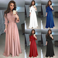 Dress Women's Slim Long Sleeve Lace Up Long Stitching Chiffon Dress Women's Dress