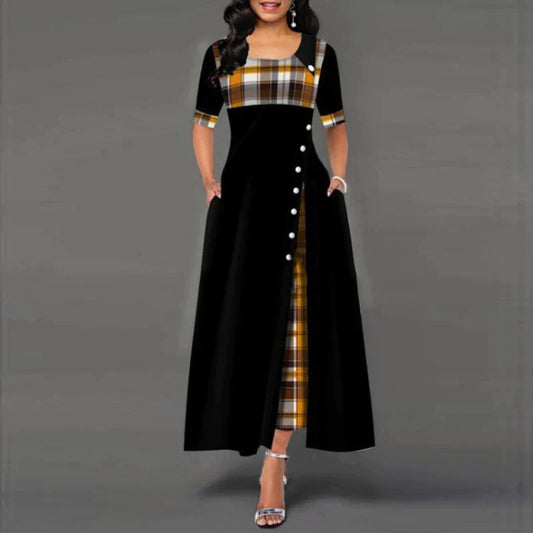 Casual Patchwork Plaid Long Dress