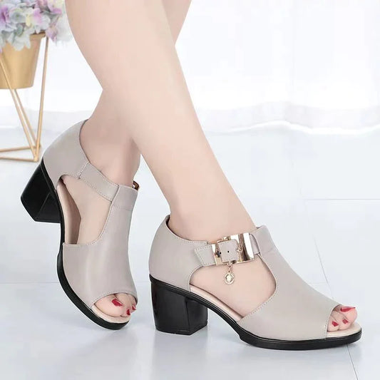 Sandals female Summer Rome Rough mid heel Women's Shoes middle age shoes