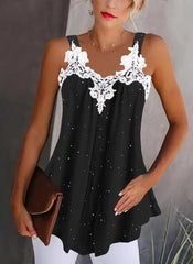 Fashion Summer Lace Sleeveless V-neck Print Flower Camisole Leisure Time Vest