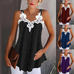 Fashion Summer Lace Sleeveless V-neck Print Flower Camisole Leisure Time Vest