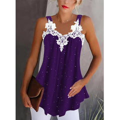 Fashion Summer Lace Sleeveless V-neck Print Flower Camisole Leisure Time Vest