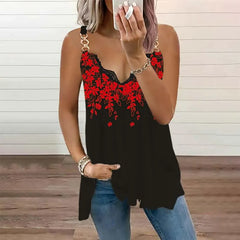 Women's Clothing Summer V-neck Flowers Printing Loose Vest