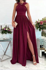 Women's Crossover Halter Neck Dress Sleeveless Cut Out Backless Side Split Solid Flowy Maxi Dresses