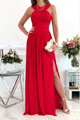 Women's Crossover Halter Neck Dress Sleeveless Cut Out Backless Side Split Solid Flowy Maxi Dresses