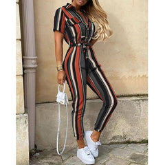 Bodysuit Women Rompers Jumpsuits hot style leisure lapel printing belt tooling jumpsuits Women Jumpsuit streetwear CK