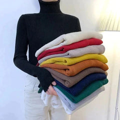 Ladies Ribbed Jumper with Polo Roll and Turtle Necks