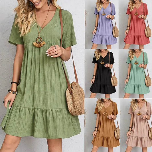 Women's Summer Loose Casual Short-sleeved Corset Elegant Dress