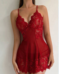 Loose and comfortable lace homewear underwear dress with mesh suspenders