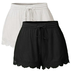 Women's Sweat Shorts with Lace and Rope Tie