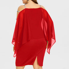 Plus Size Solid Color Off-Shoulder Irregular Chiffon Dress