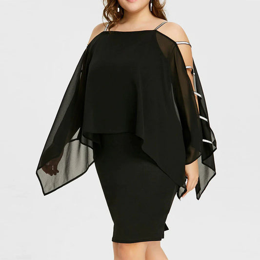 Plus Size Solid Color Off-Shoulder Irregular Chiffon Dress