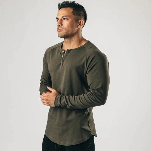 Men's Vintage Long Sleeve V-neck Base Shirt