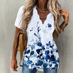 Summer Women's Temperament New Explosive Wave Collar Shirt Printed Short-sleeved Women