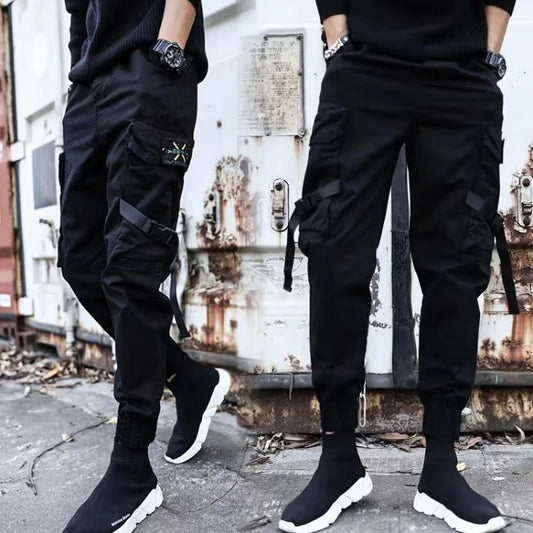 Camouflage pants men's work pants plus size loose leg desert military style military pants tied feet casual pants autumn.