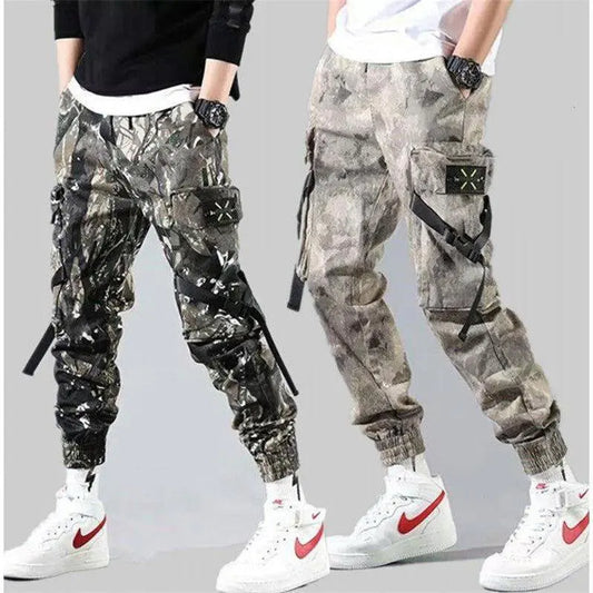 Camouflage pants men's work pants plus size loose leg desert military style military pants tied feet casual pants autumn.