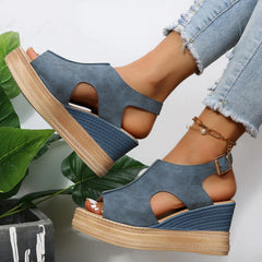 Summer Fish Mouth Large Size Slope Heel Open Toe Buckle Roman Style High Heel Sandals