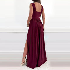 Women's Crossover Halter Neck Dress Sleeveless Cut Out Backless Side Split Solid Flowy Maxi Dresses