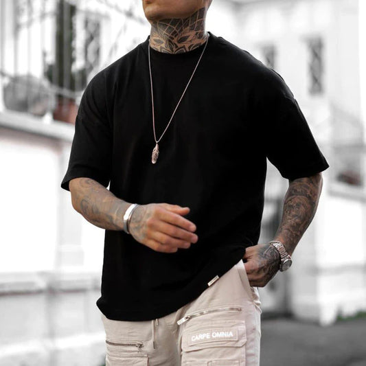 Men Hip hop street Simple loose-fit Solid color Leisure time round neck short-sleeved T-shirt