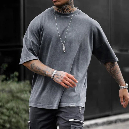 Men Hip hop street Simple loose-fit Solid color Leisure time round neck short-sleeved T-shirt