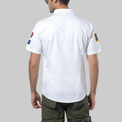 Men Casual Solid Color Thin Short Sleeve Work Shirt Military Shirt Blouses