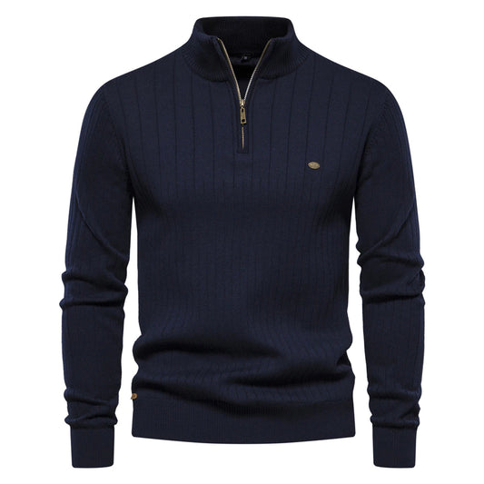 Stand-up men's sweater half-zip solid color knit quality