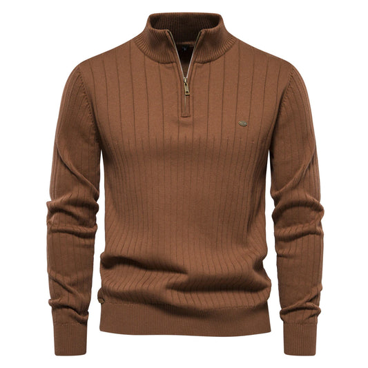 Stand-up men's sweater half-zip solid color knit quality