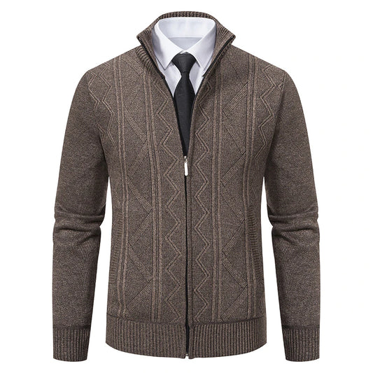 Men's Striped Baseball Collar Knitted Jacket