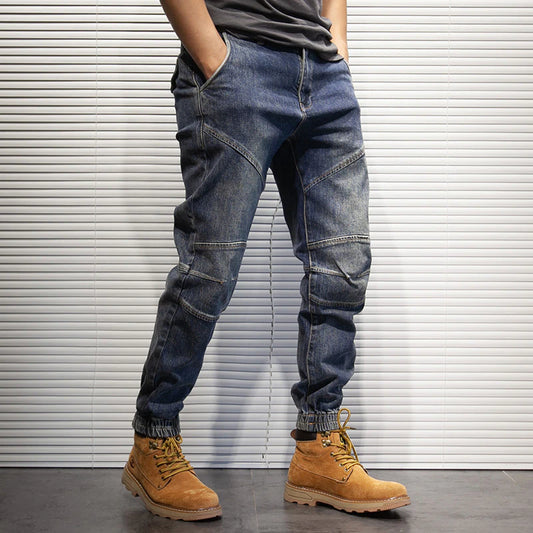 Jeans da uomo casual versatili con cravatte larghe primaverili e autunnali 