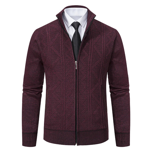 Men's Striped Baseball Collar Knitted Jacket