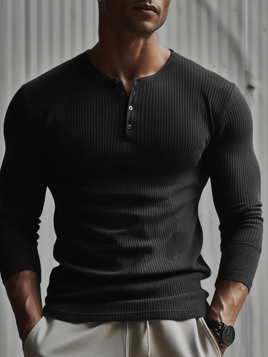 Men's long-sleeved top fitness high elastic base shirt men's clothing button V-neck solid color plus size casual T-shirt