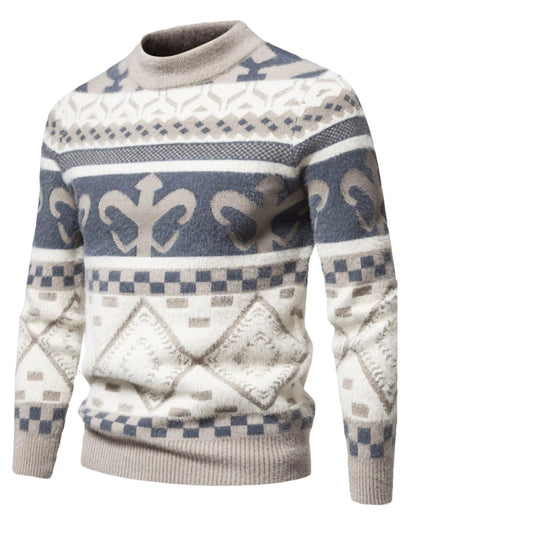 Men's Trendy Jacquard Round Neck Pullover Sweater