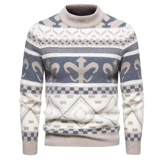 Men's Trendy Jacquard Round Neck Pullover Sweater