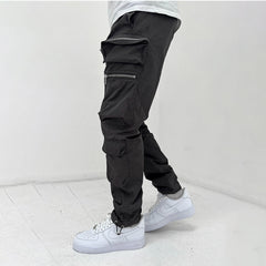 Cargo Pants with Asymmetric Pockets and Adjustable Elastic Waistband