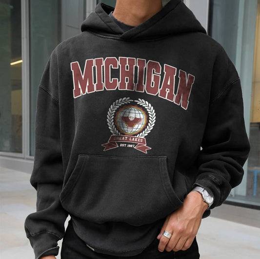 M.O.I Vintage Men's Michigan Letters Casual Hoodie