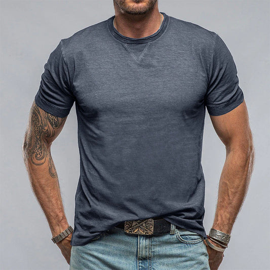 Men's Solid Color Round Neck Short Sleeve T-shirt Summer Cotton Men's T-shirt Top