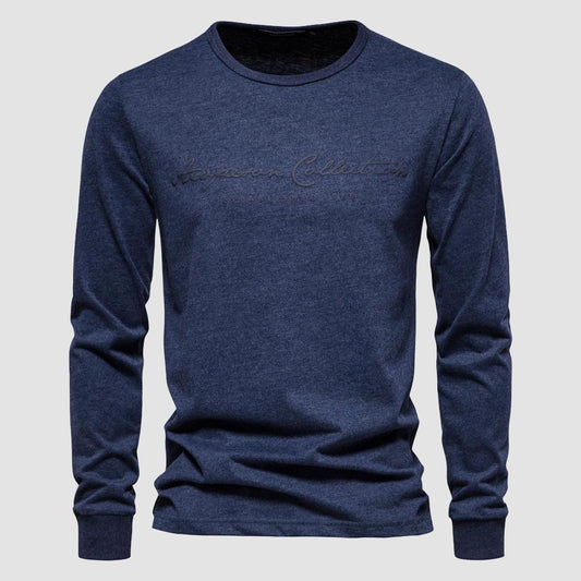 Men's Solid Color Casual Sports Round Neck Cotton Letter Printed Long Sleeve T-shirt