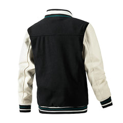 Wool PU Leather Insert Color Baseball Cotton Jacket American Men's Embroidered Splice Men's Wear