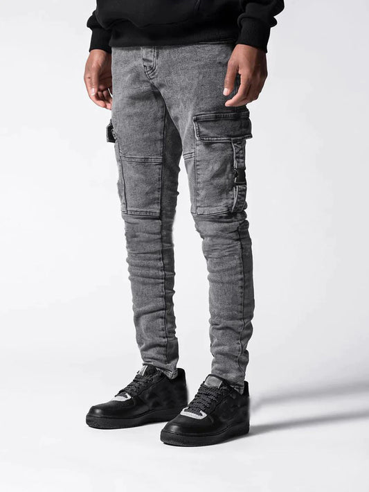 Men's Stretch Slim-Fit Tapered Denim Cargo Pants