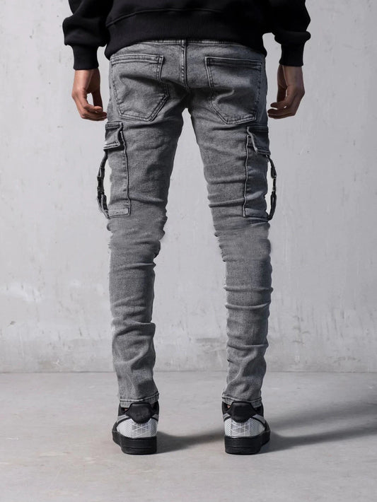 Men's Stretch Slim-Fit Tapered Denim Cargo Pants