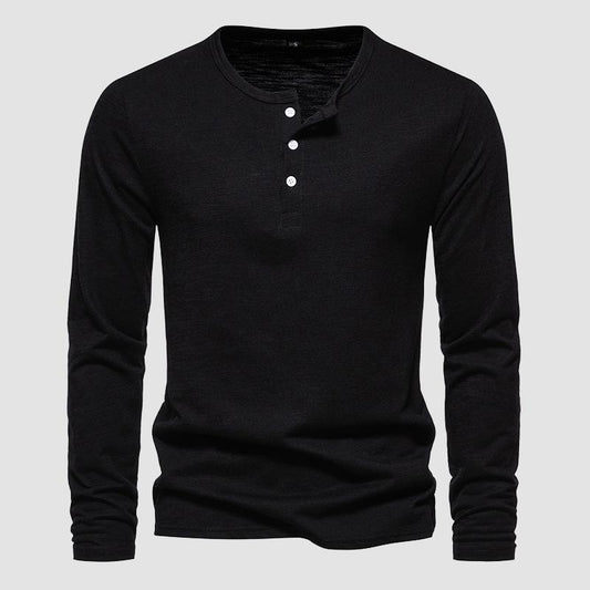 Men's three-button long-sleeved T-shirt casual solid color bottoming shirt