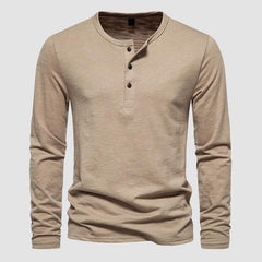 Men's three-button long-sleeved T-shirt casual solid color bottoming shirt