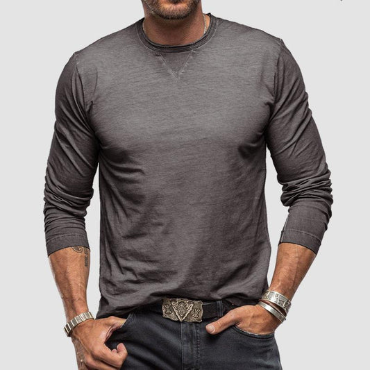 Men's Solid Color Round Neck Long Sleeve T-Shirt Cotton Men's Undershirt Men's Clothing