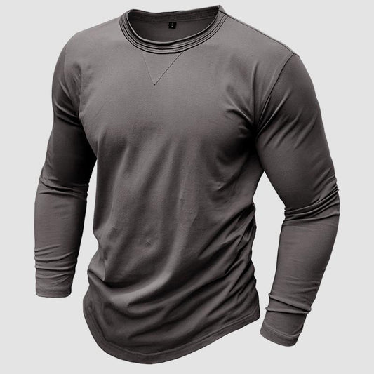 Men's Solid Color Round Neck Long Sleeve T-Shirt Cotton Men's Undershirt Men's Clothing