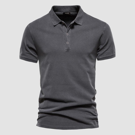 Men's Pure Cotton Lapel Solid Color Short-sleeved T-shirt